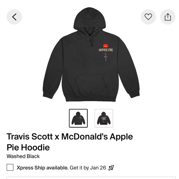TRAVIS SCOTT X MC DONALDS APPLE PIE HOODIE NEW